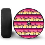 Sunset Palm Tree Pattern Print Tire Cover With Camera Hole