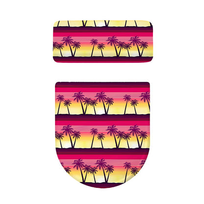 Sunset Palm Tree Pattern Print Toilet Lid And Tank Cover Set