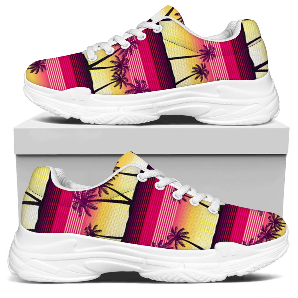 Sunset Palm Tree Pattern Print White Chunky Shoes