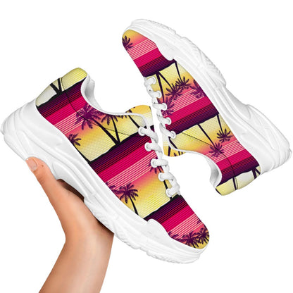 Sunset Palm Tree Pattern Print White Chunky Shoes