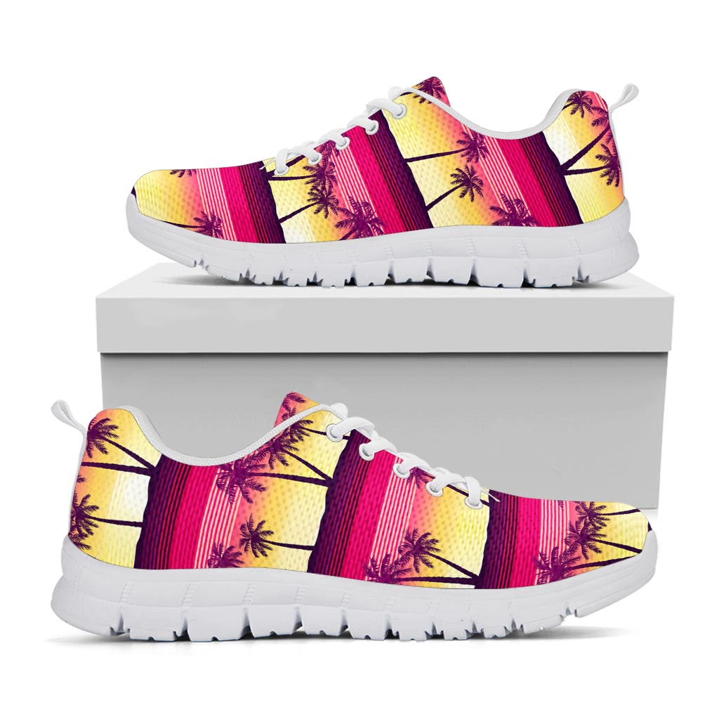 Sunset Palm Tree Pattern Print White Running Shoes