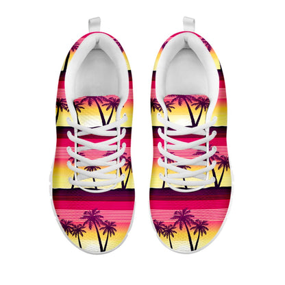 Sunset Palm Tree Pattern Print White Running Shoes
