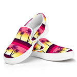 Sunset Palm Tree Pattern Print White Slip On Sneakers