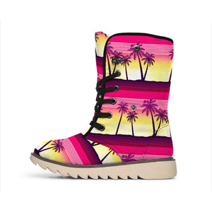 Sunset Palm Tree Pattern Print Winter Boots