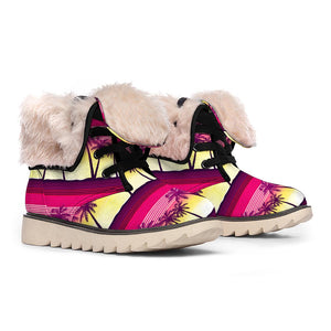 Sunset Palm Tree Pattern Print Winter Boots