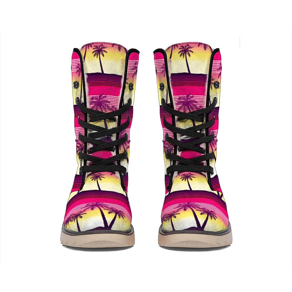 Sunset Palm Tree Pattern Print Winter Boots