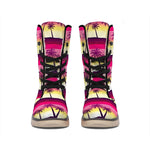 Sunset Palm Tree Pattern Print Winter Boots