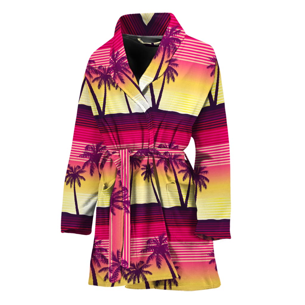 Sunset Palm Tree Pattern Print Women's Bathrobe