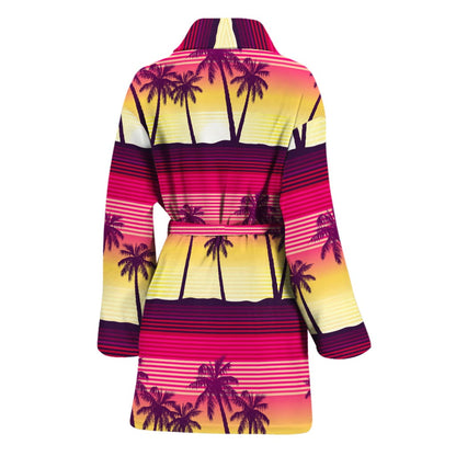 Sunset Palm Tree Pattern Print Women's Bathrobe