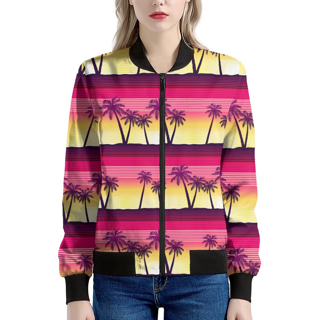 Sunset Palm Tree Pattern Print Women's Bomber Jacket