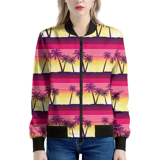 Sunset Palm Tree Pattern Print Women's Bomber Jacket