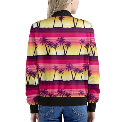 Sunset Palm Tree Pattern Print Women's Bomber Jacket