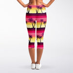 Sunset Palm Tree Pattern Print Women's Capri Leggings