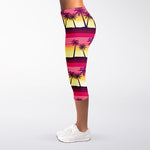 Sunset Palm Tree Pattern Print Women's Capri Leggings