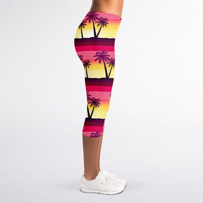 Sunset Palm Tree Pattern Print Women's Capri Leggings