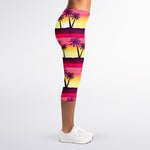 Sunset Palm Tree Pattern Print Women's Capri Leggings