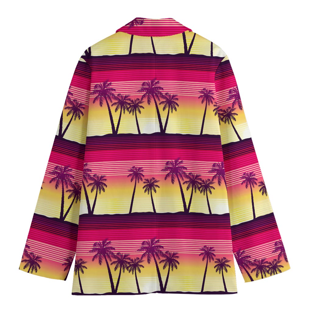 Sunset Palm Tree Pattern Print Women's Cotton Blazer
