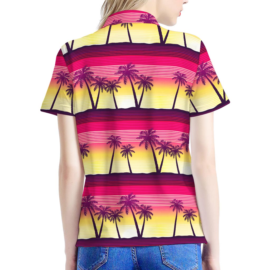 Sunset Palm Tree Pattern Print Women's Polo Shirt