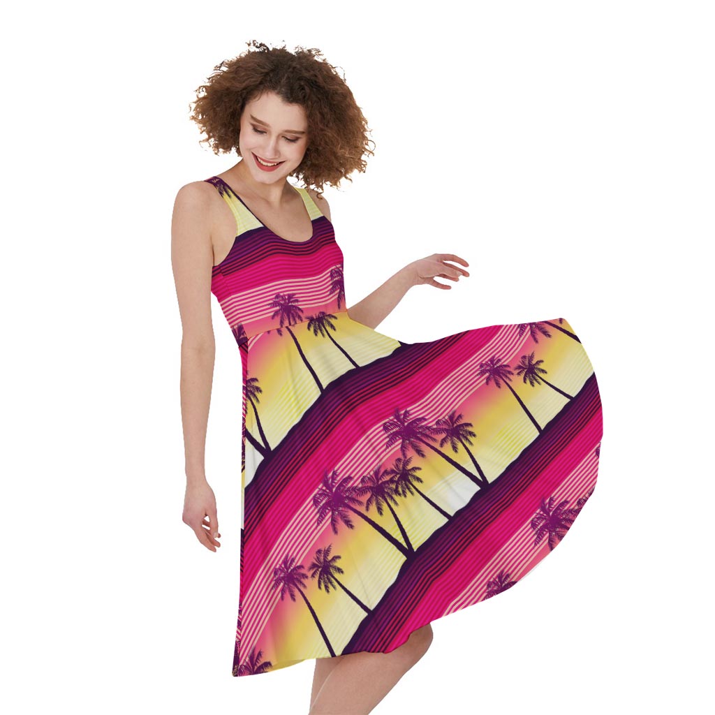 Sunset Palm Tree Pattern Print Women's Sleeveless Dress