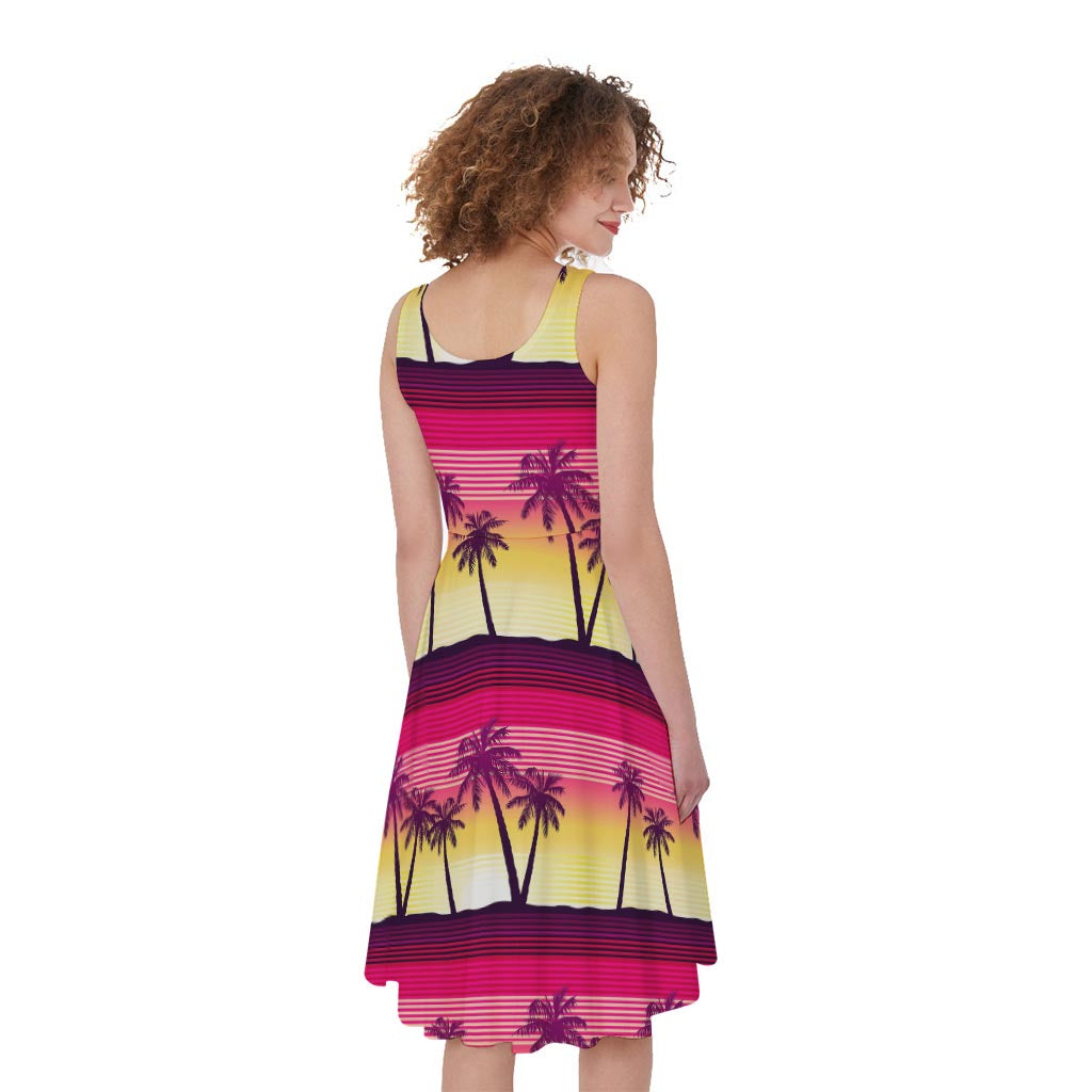 Sunset Palm Tree Pattern Print Women's Sleeveless Dress