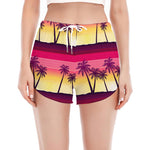 Sunset Palm Tree Pattern Print Women's Split Running Shorts