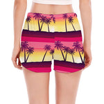 Sunset Palm Tree Pattern Print Women's Split Running Shorts