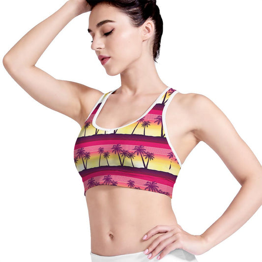 Sunset Palm Tree Pattern Print Women's Sports Bra