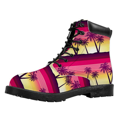 Sunset Palm Tree Pattern Print Work Boots