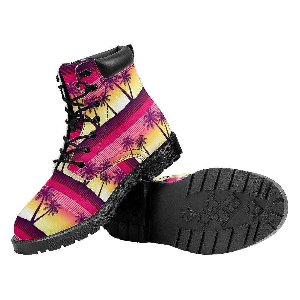 Sunset Palm Tree Pattern Print Work Boots