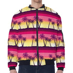 Sunset Palm Tree Pattern Print Zip Sleeve Bomber Jacket