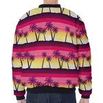 Sunset Palm Tree Pattern Print Zip Sleeve Bomber Jacket