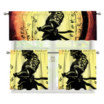 Sunset Samurai Warrior Print 3 Piece Kitchen Curtains