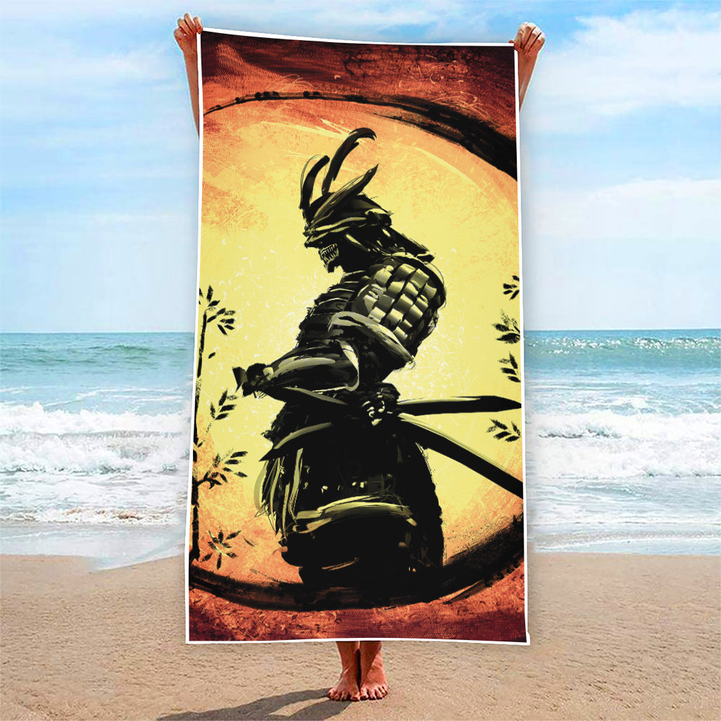 Sunset Samurai Warrior Print Beach Towel