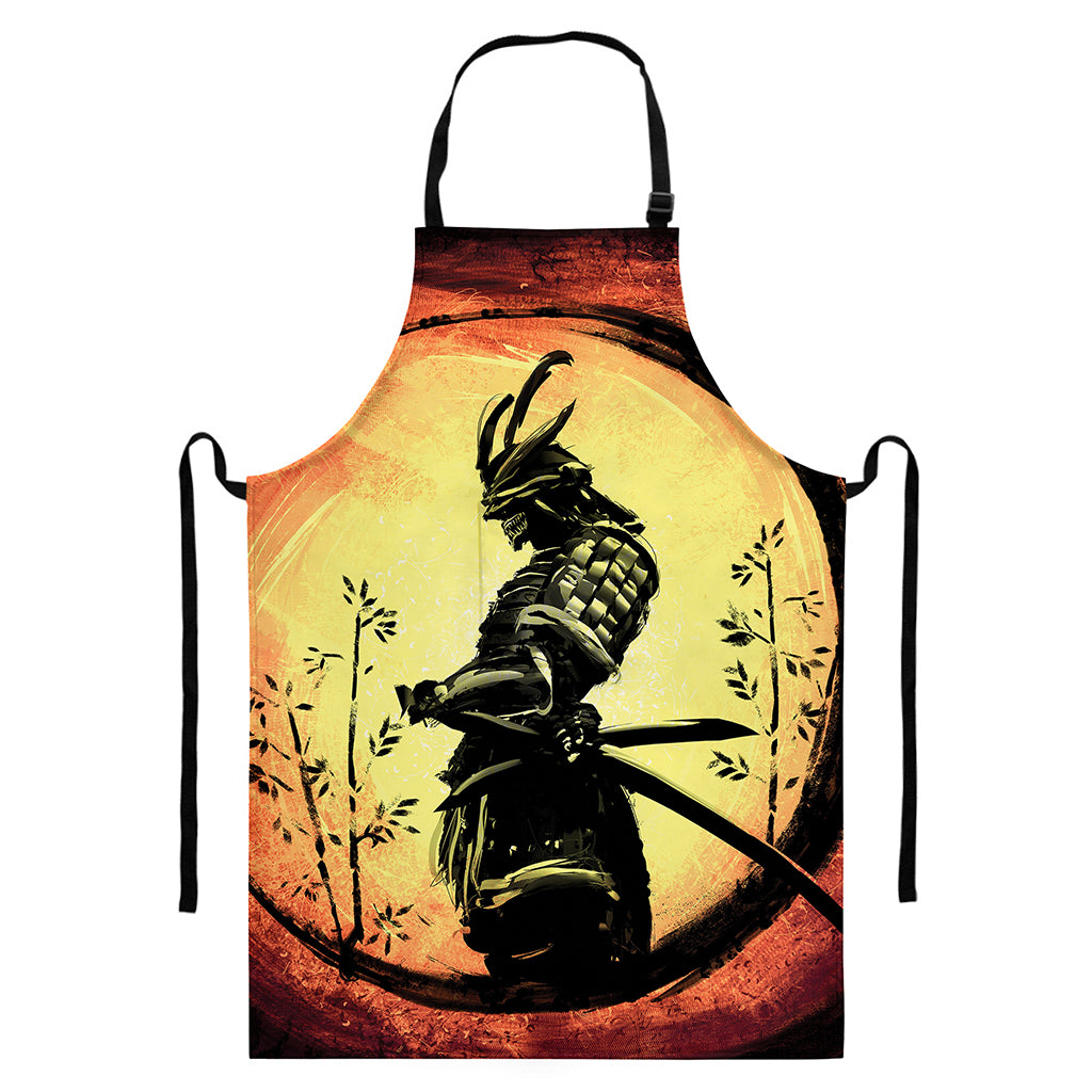 Sunset Samurai Warrior Print Bib Apron With Pocket