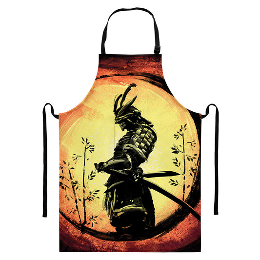 Sunset Samurai Warrior Print Bib Apron With Pocket