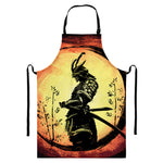 Sunset Samurai Warrior Print Bib Apron With Pocket