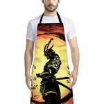 Sunset Samurai Warrior Print Bib Apron With Pocket