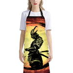 Sunset Samurai Warrior Print Bib Apron With Pocket