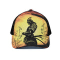 Sunset Samurai Warrior Print Black Mesh Trucker Hat