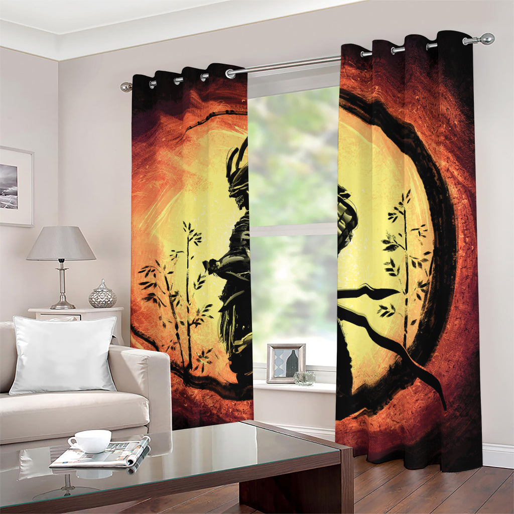 Sunset Samurai Warrior Print Blackout Grommet Curtains