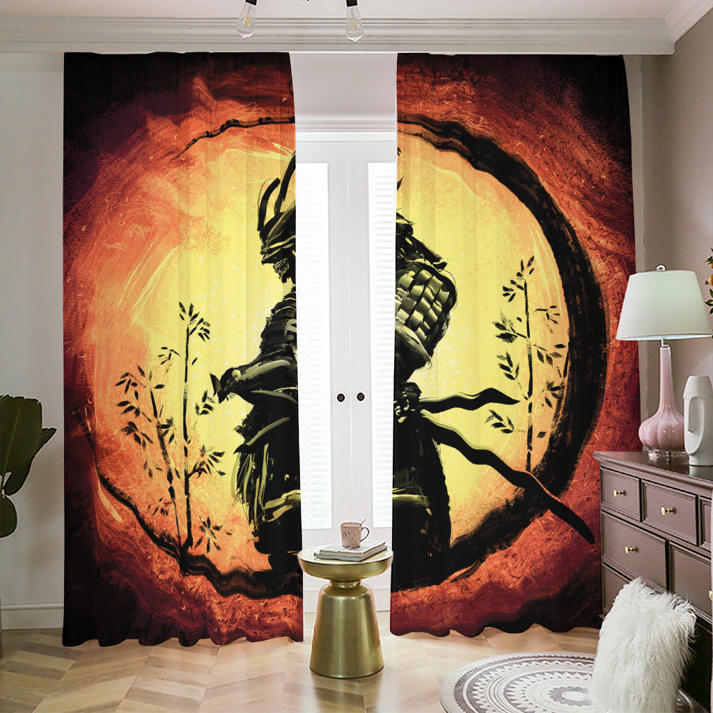 Sunset Samurai Warrior Print Blackout Pencil Pleat Curtains