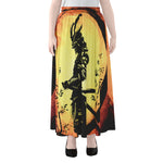 Sunset Samurai Warrior Print Chiffon Maxi Skirt