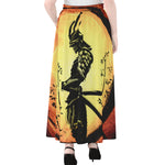 Sunset Samurai Warrior Print Chiffon Maxi Skirt