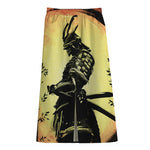 Sunset Samurai Warrior Print Cotton Front Slit Maxi Skirt