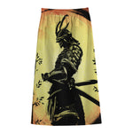 Sunset Samurai Warrior Print Cotton Front Slit Maxi Skirt