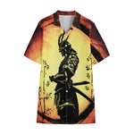 Sunset Samurai Warrior Print Cotton Hawaiian Shirt