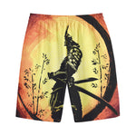 Sunset Samurai Warrior Print Cotton Shorts