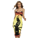 Sunset Samurai Warrior Print Cross Back Cami Dress