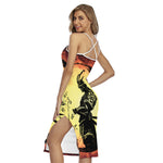Sunset Samurai Warrior Print Cross Back Cami Dress