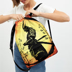 Sunset Samurai Warrior Print Drawstring Backpack